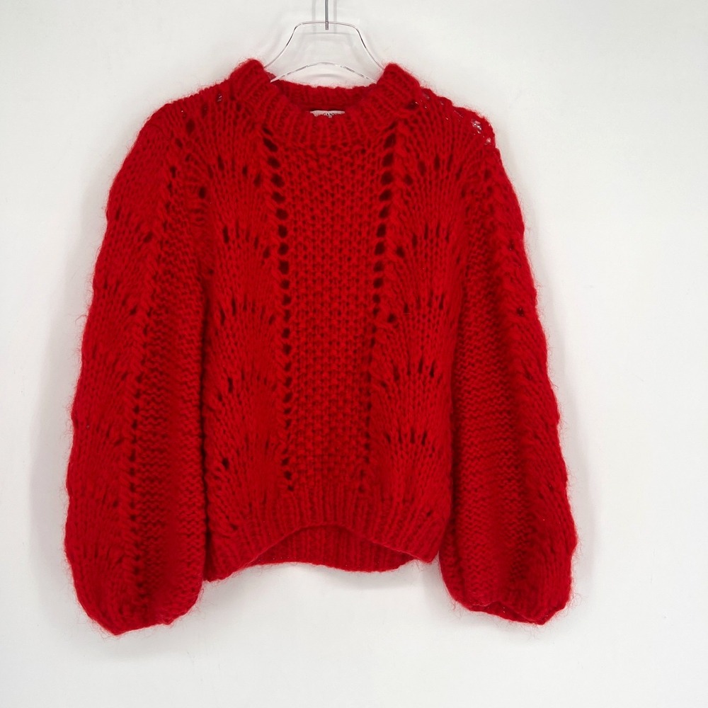 GANNI Julliard Jumper Sweater Womens M Red‎ Wool Mohair Chunky Knit